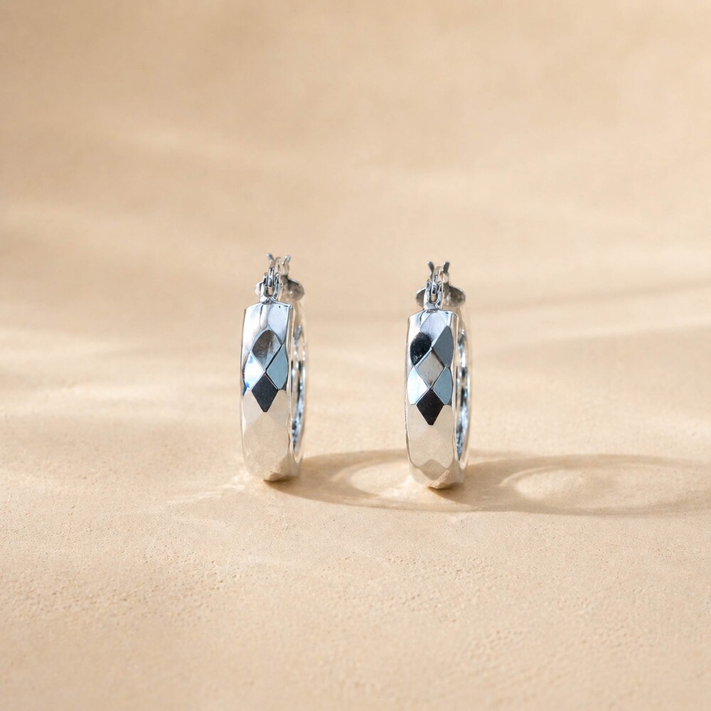 Museori Sterling Silver Faceted Hoop Earrings Small Stackable - Picture 3 of 5